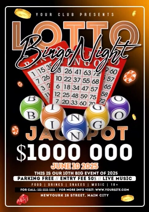 Black Maximalist Lotto Bingo Night | Lotto Night 2025 A4 template